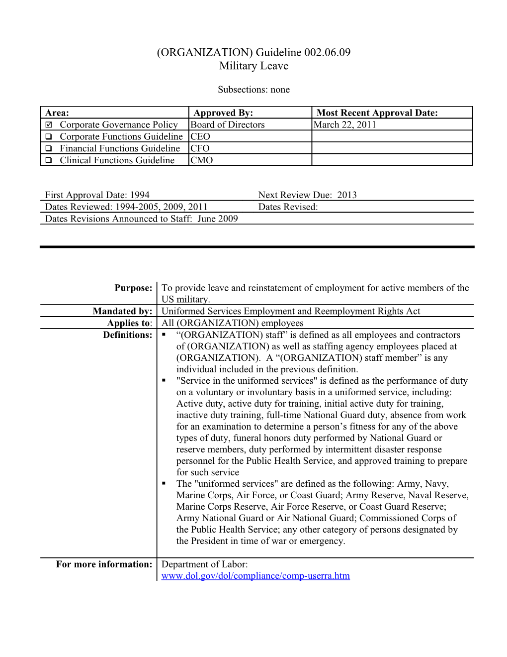 (ORGANIZATION) Guideline 002.06.09