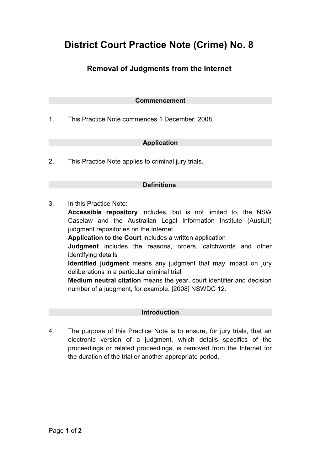 Practice Note - Removal of Judgments from the Internet