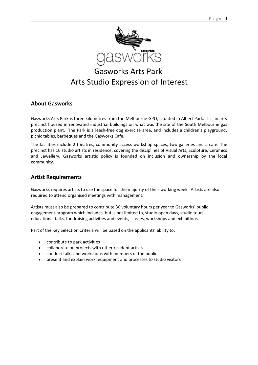 Gasworks Studio Application Form