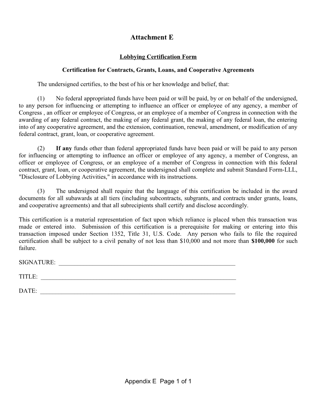 Lobbying Certification Form