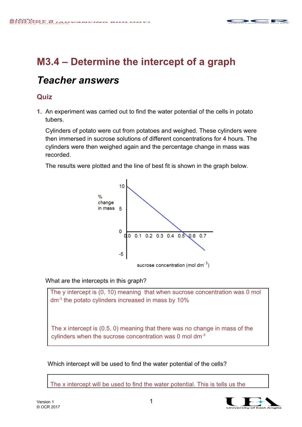 Maths in Biology M3.4 Quiz Answers