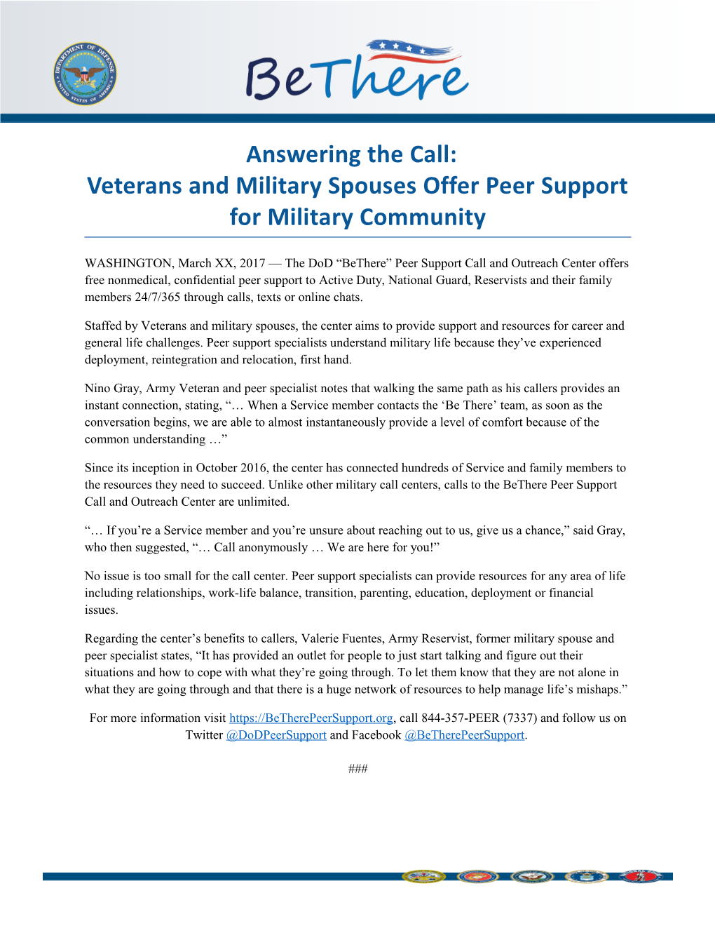 Answering the Call: Veterans and Military Spouses Offer Peer Support for Military Community