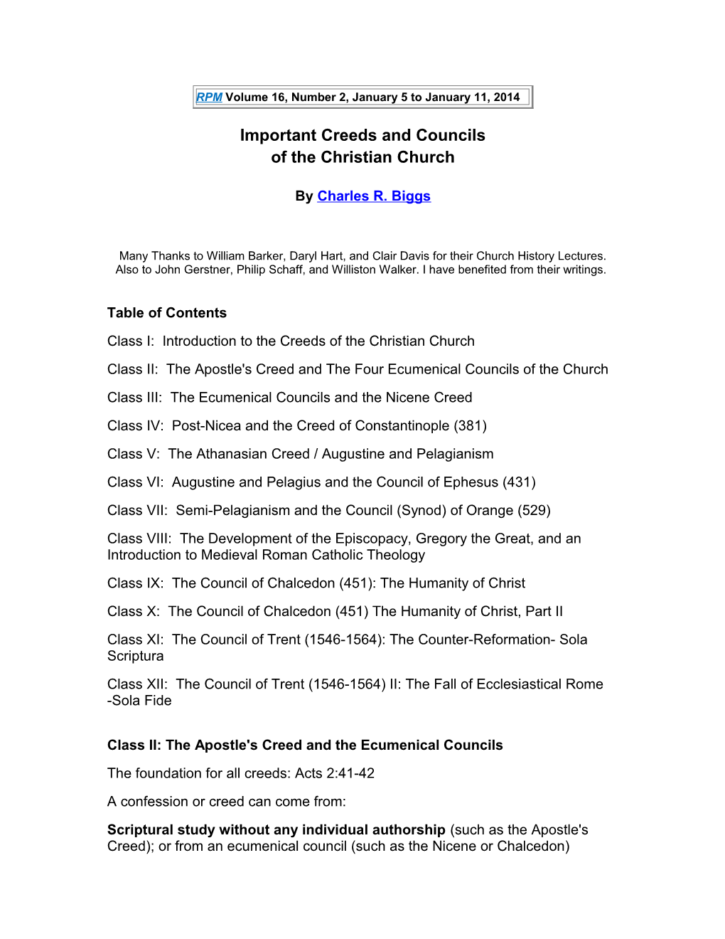 Important Creeds and Councils of the Christian Church by Charles R. Biggs