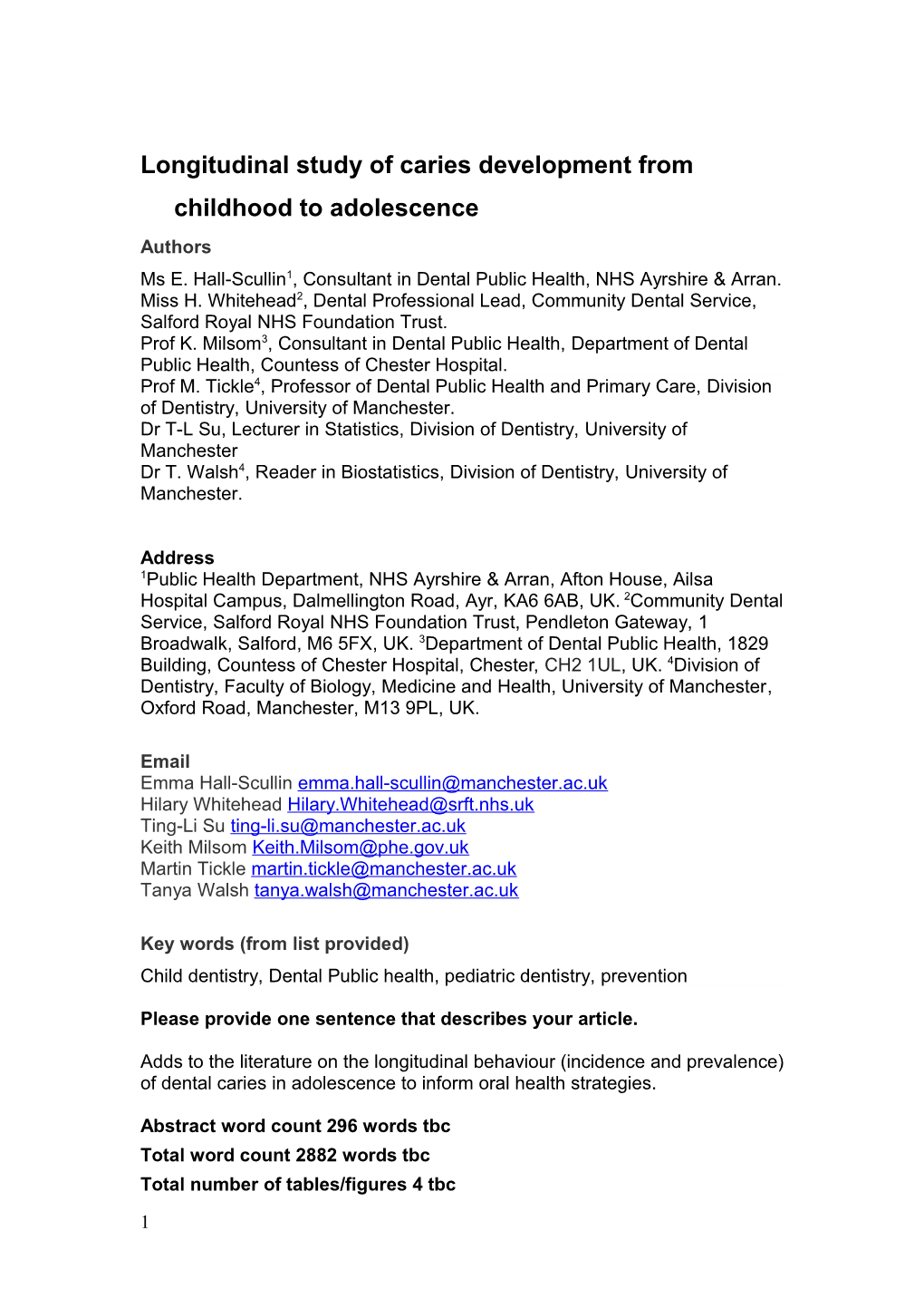 Longitudinal Study of Caries Development from Childhood to Adolescence