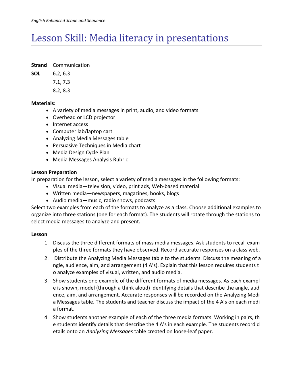 English Enhanced Scope and Sequence