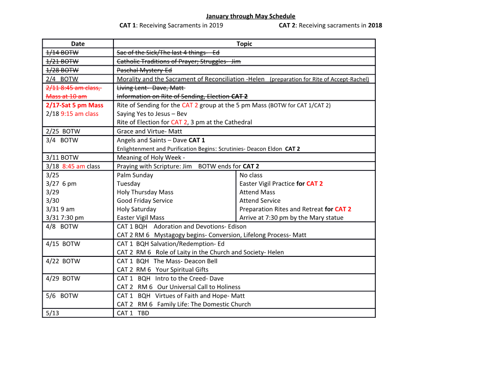 January Through May Schedule