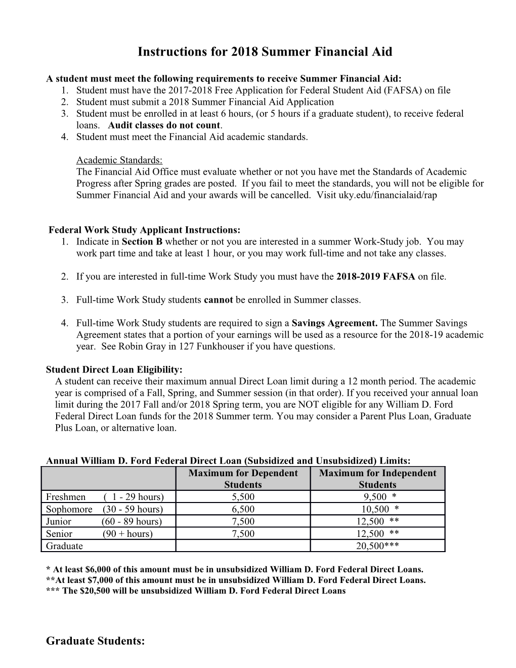 Instructions for 2005 Summer Financial Aid