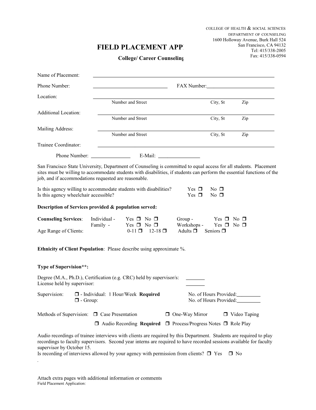 Field Placement Application