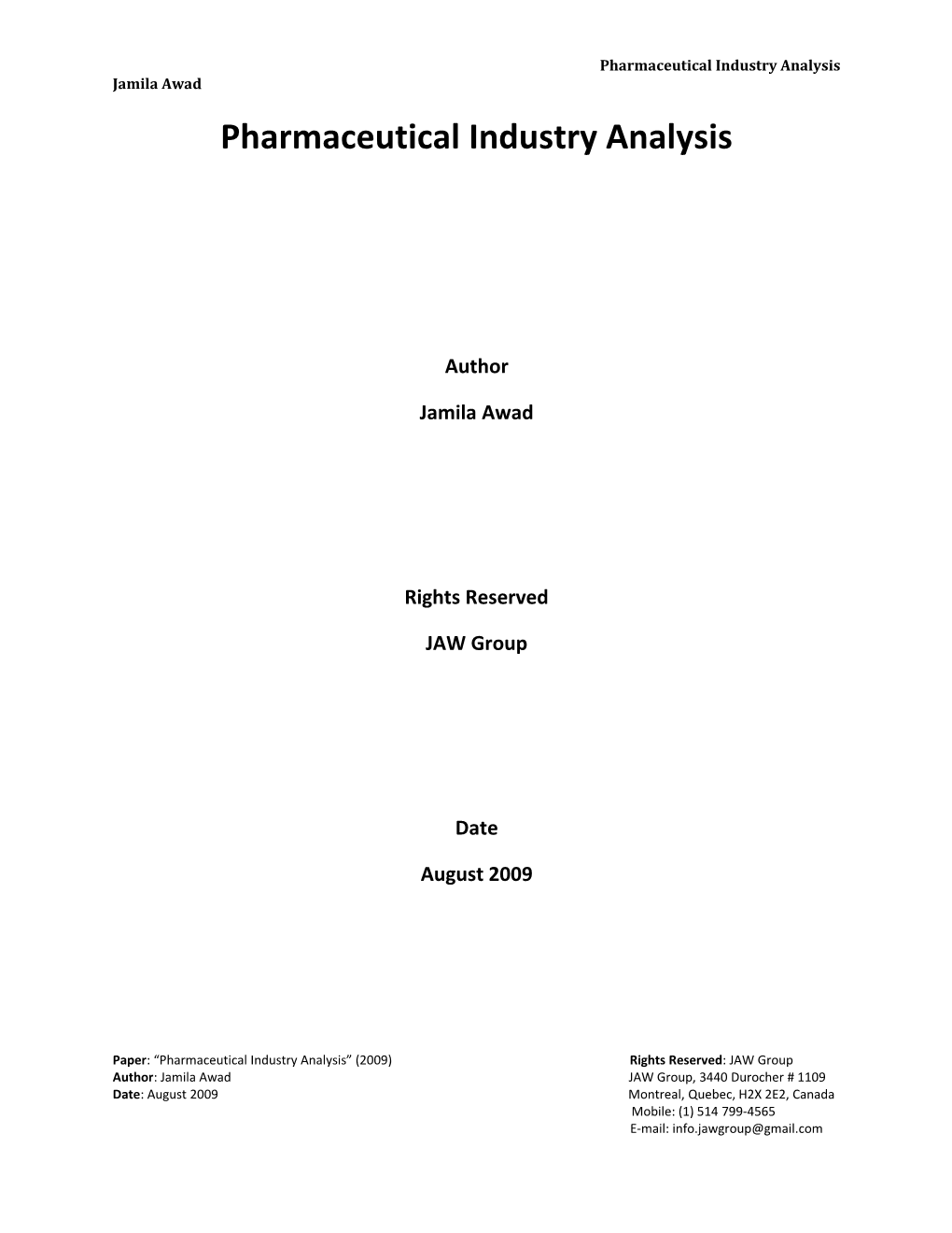 Pharmaceutical Industry Analysis
