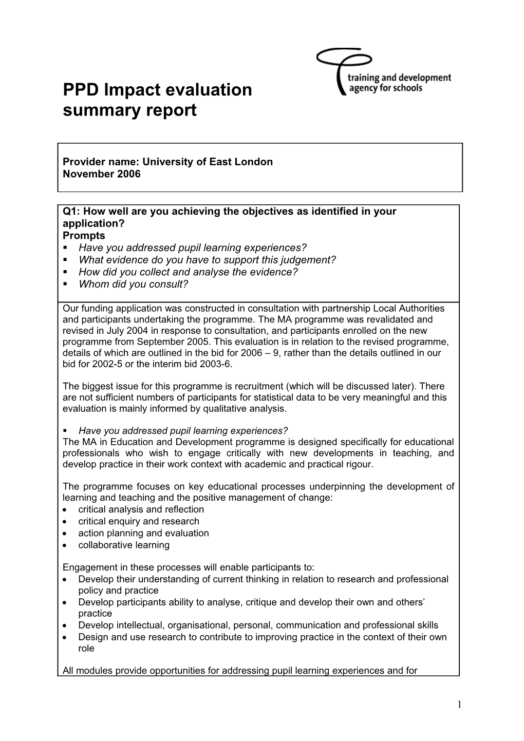 Summary Impact Evaluation Report