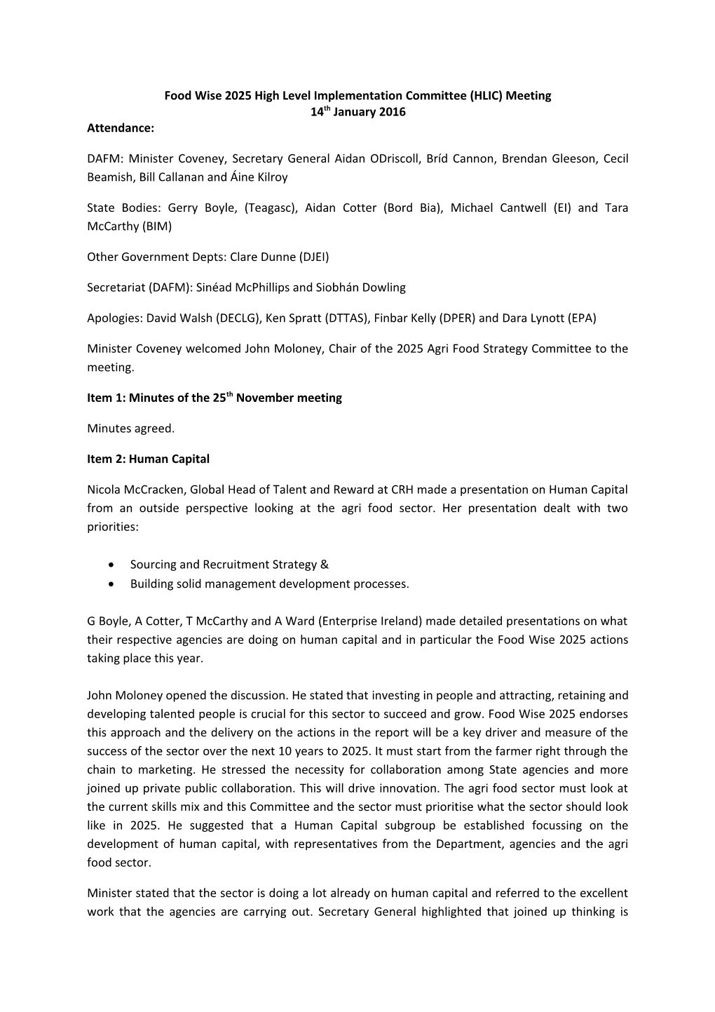 Food Wise 2025 High Level Implementation Committee (HLIC) Meeting