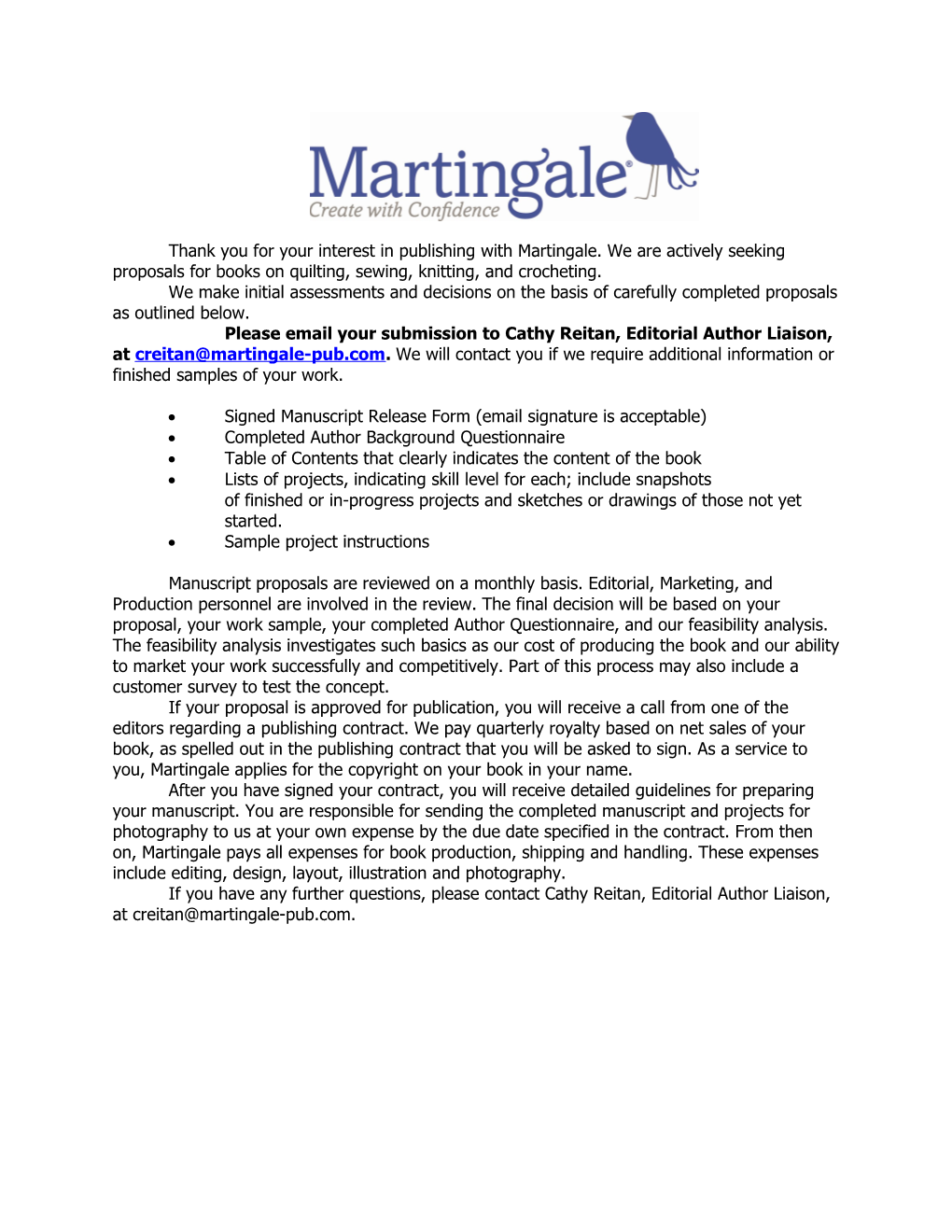 Thank You for Your Interest in Martingale & Company