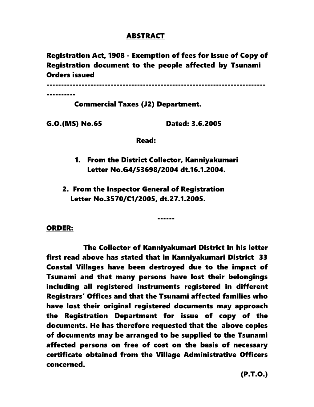 Exemption of Registration Fees to People Affected by Tsunami