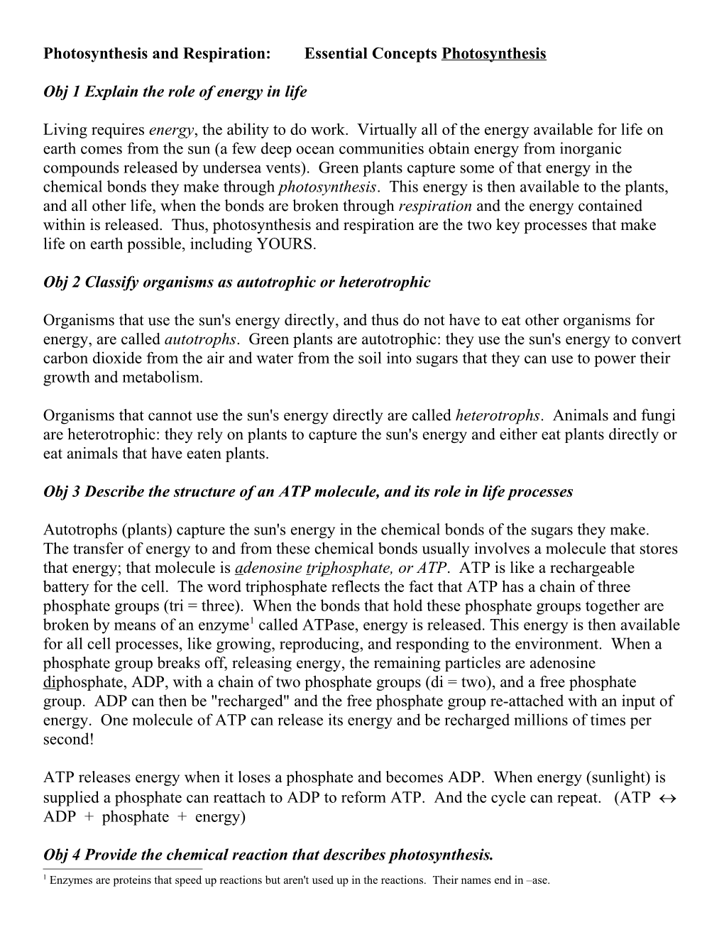 Essential Concepts Photosynthesis