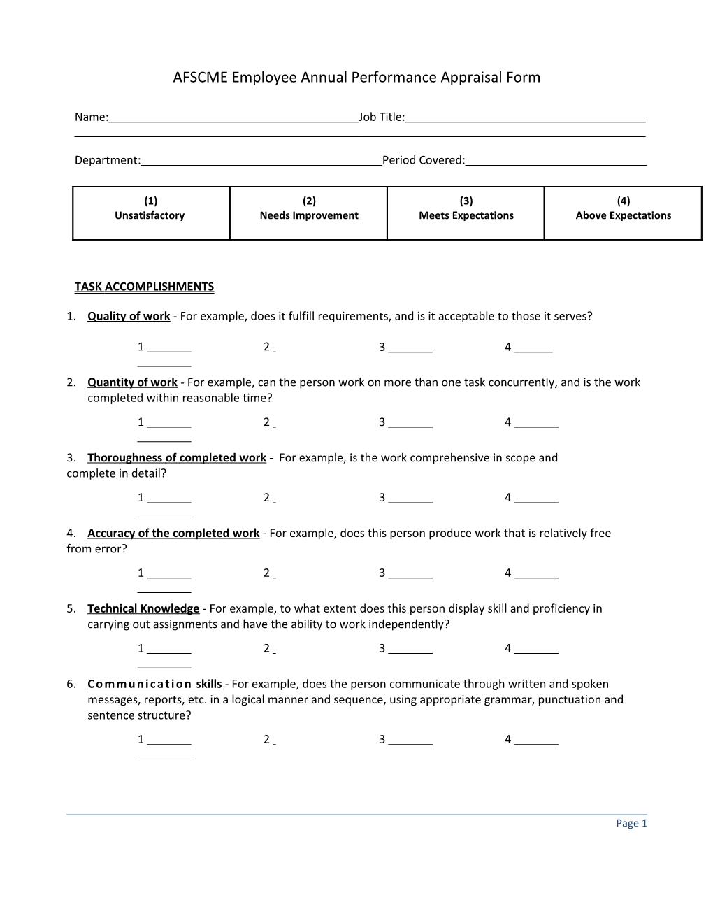 Staff Performance Appraisal Form