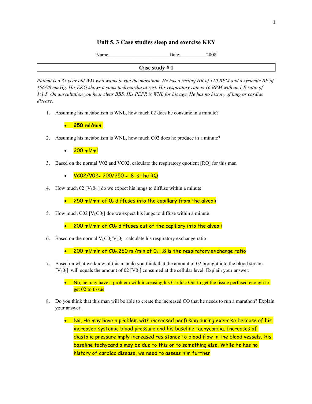 Unit 5. 3 Case Studies Sleep and Exercise KEY