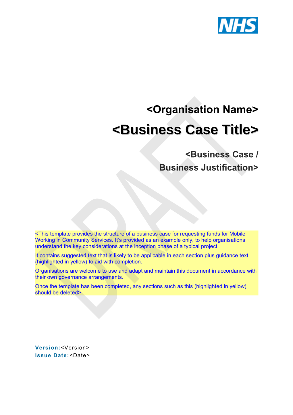 Business Case Template - Large Investment