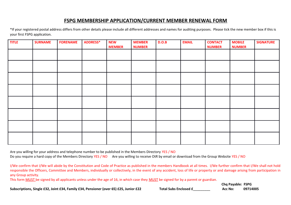 Fspg Membership Application/Current Member Renewal Form