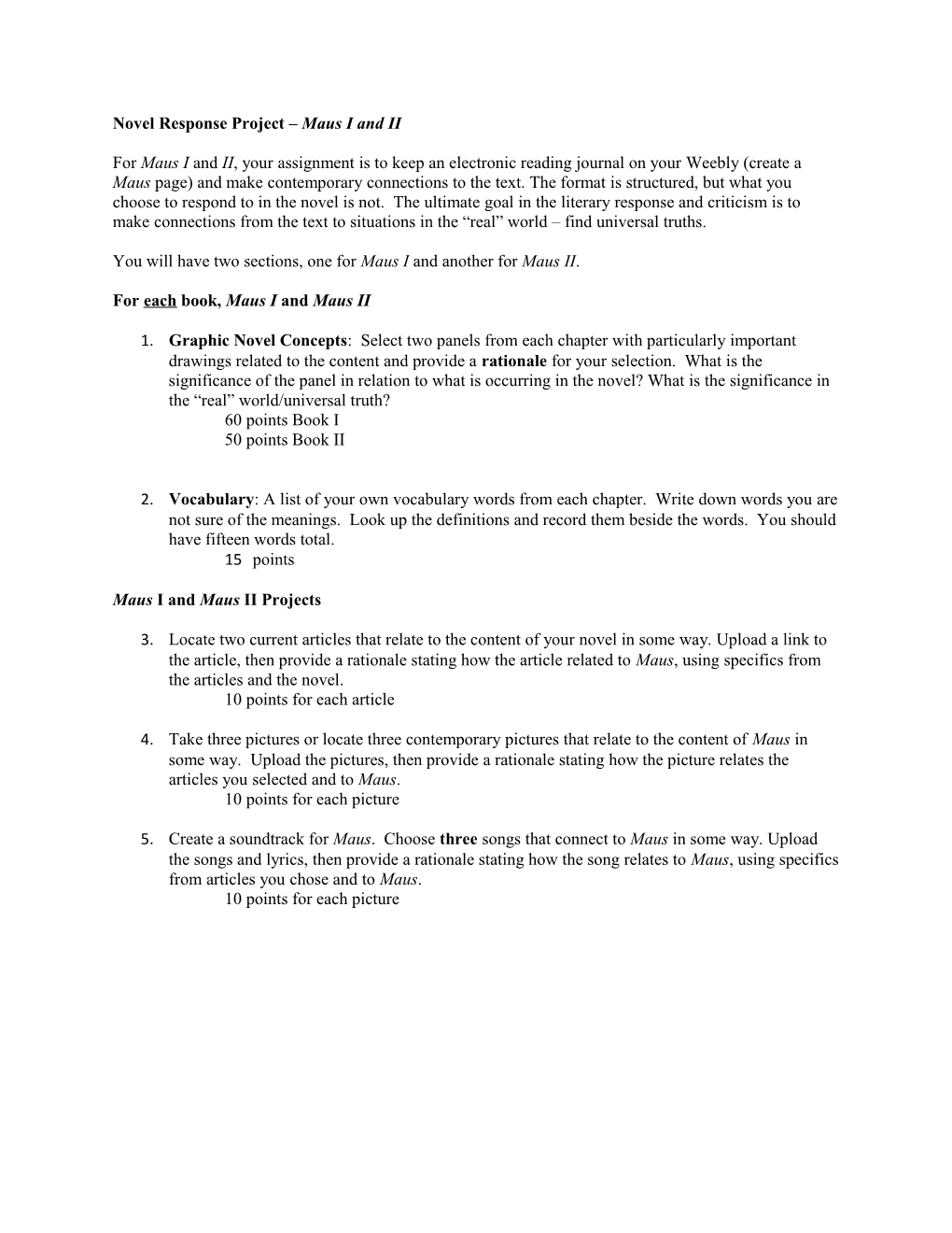 Novel Response Project Maus I and II