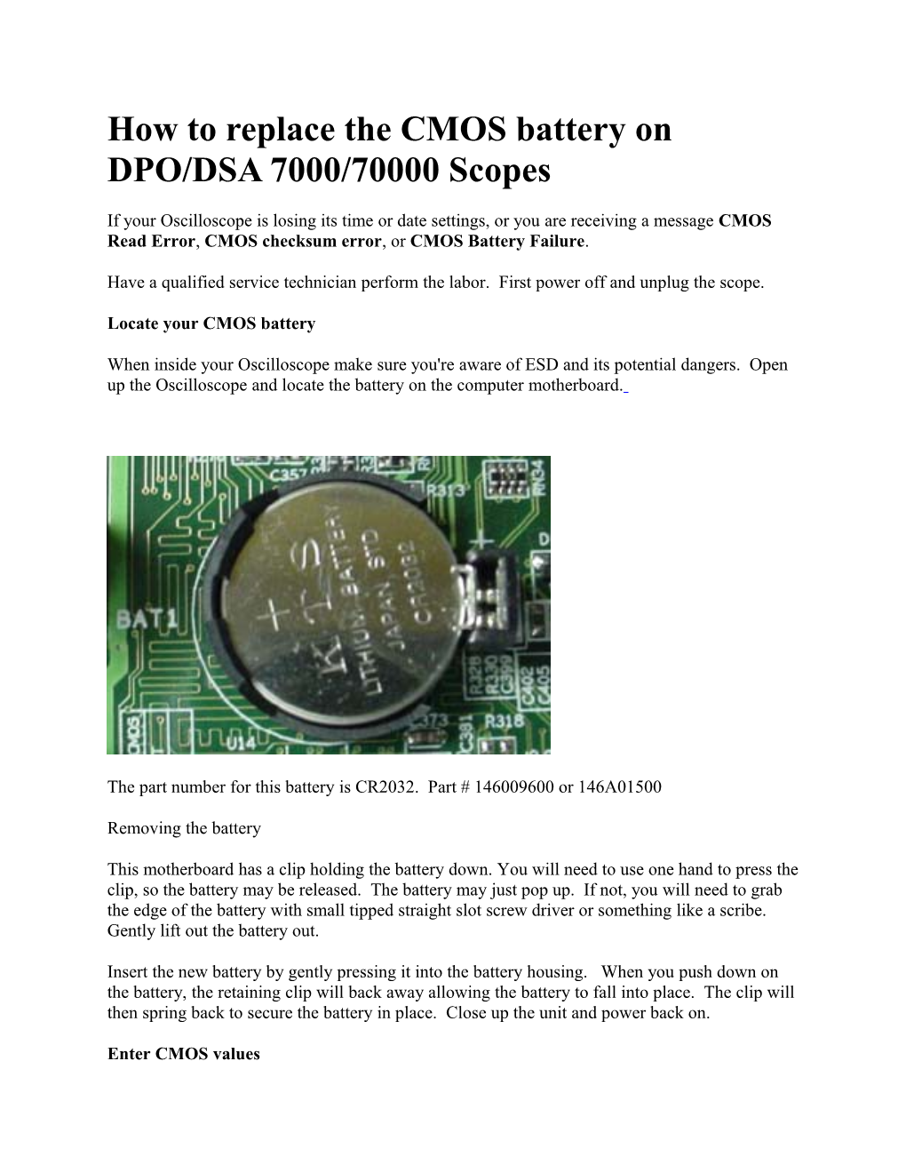 How to Replace the CMOS Battery on DPO/DSA 7000/70000 Scopes