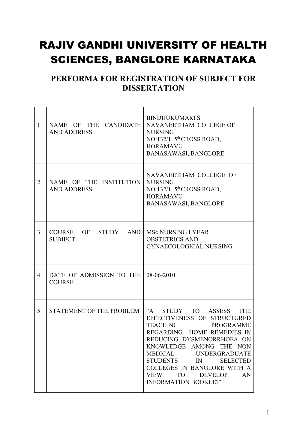 Rajiv Gandhi University of Health Sciences, Banglore Karnataka