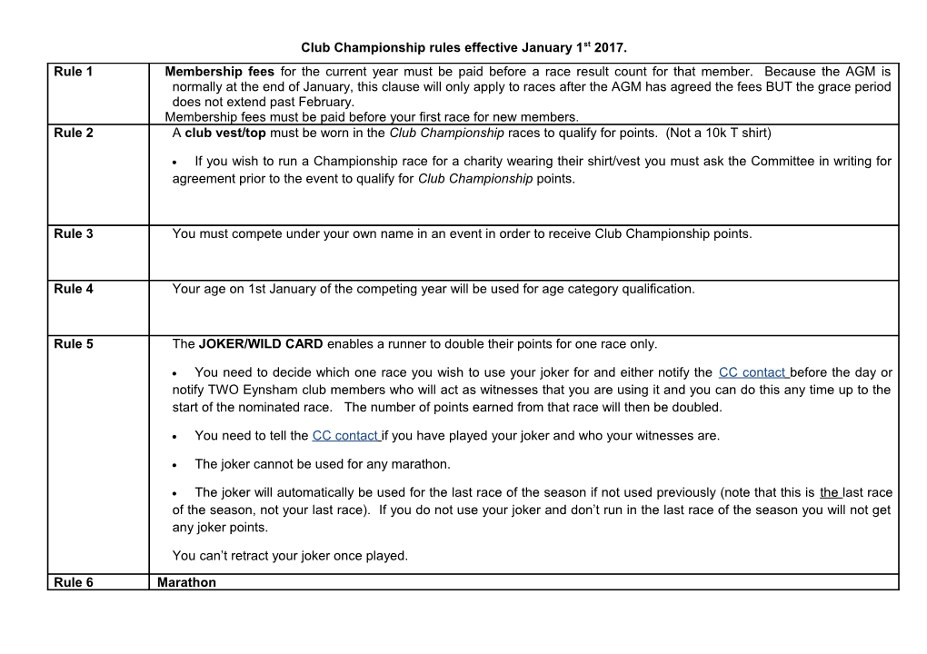Club Championship Rules Effective January 1St 2017