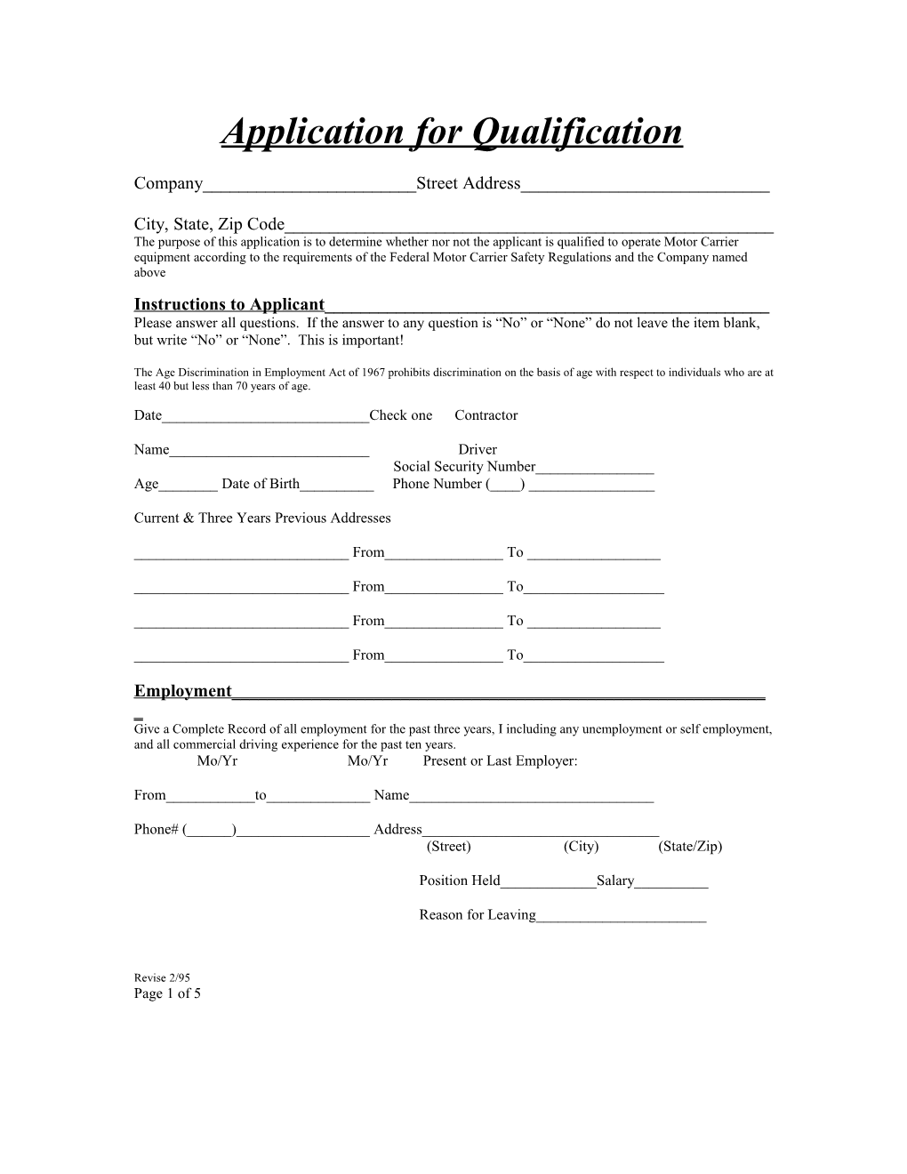 Application for Qualification
