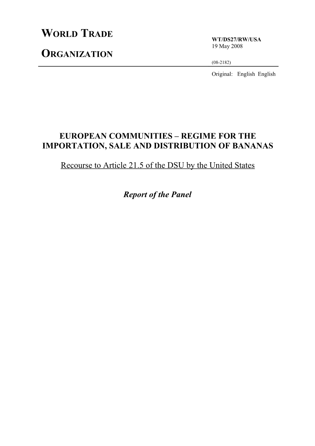 European Communities Regime for the Importation, Sale and Distribution of Bananas