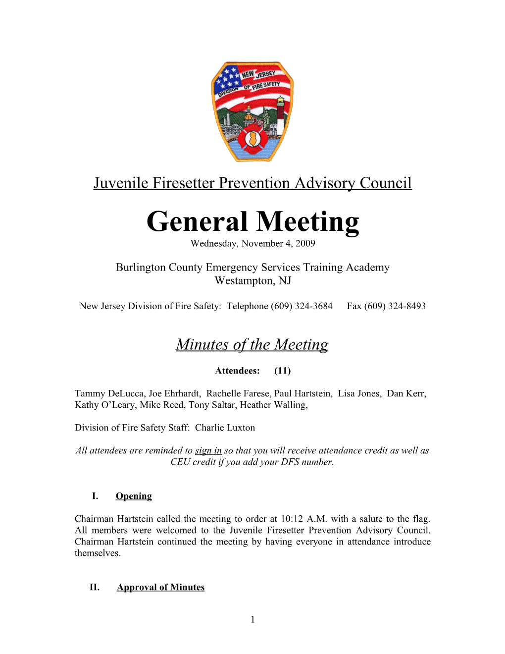 Juvenile Firesetter Prevention Advisory Council