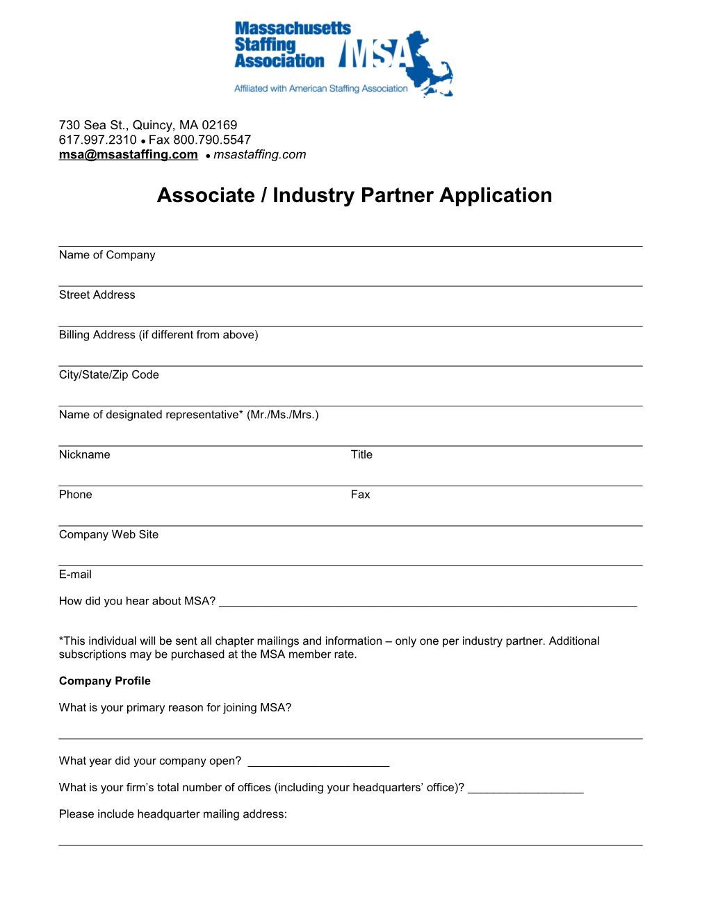 Associate / Industry Partner Application