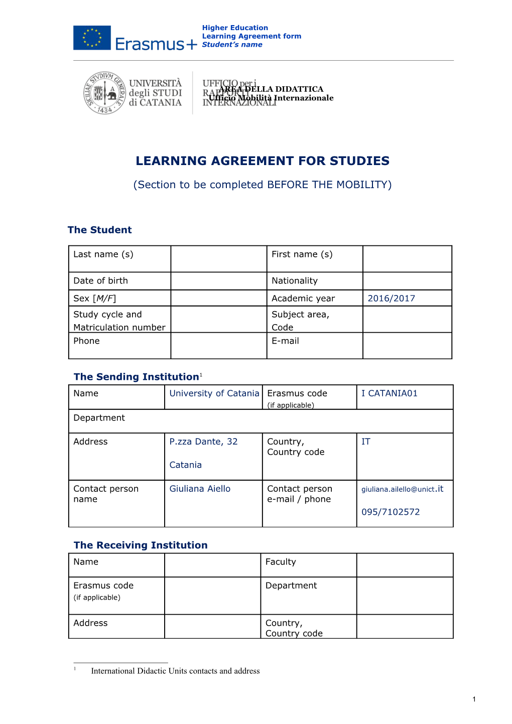 Learning Agreement for Studies s5