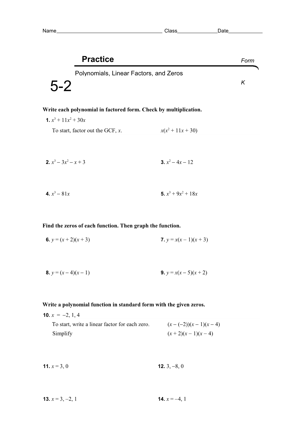 Find the Zeros of Each Function. Then Graph the Function