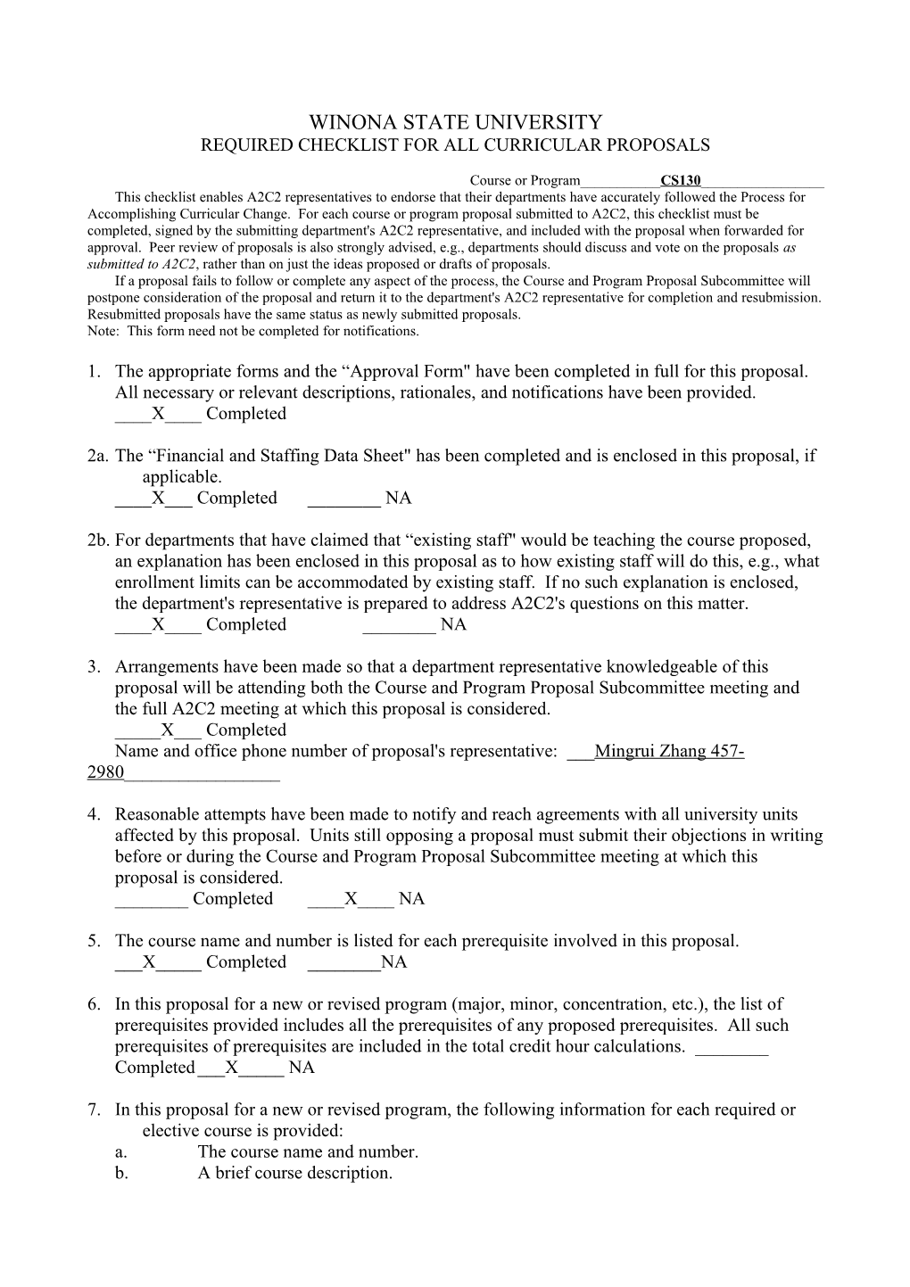 Required Checklist for All Curricular Proposals s1