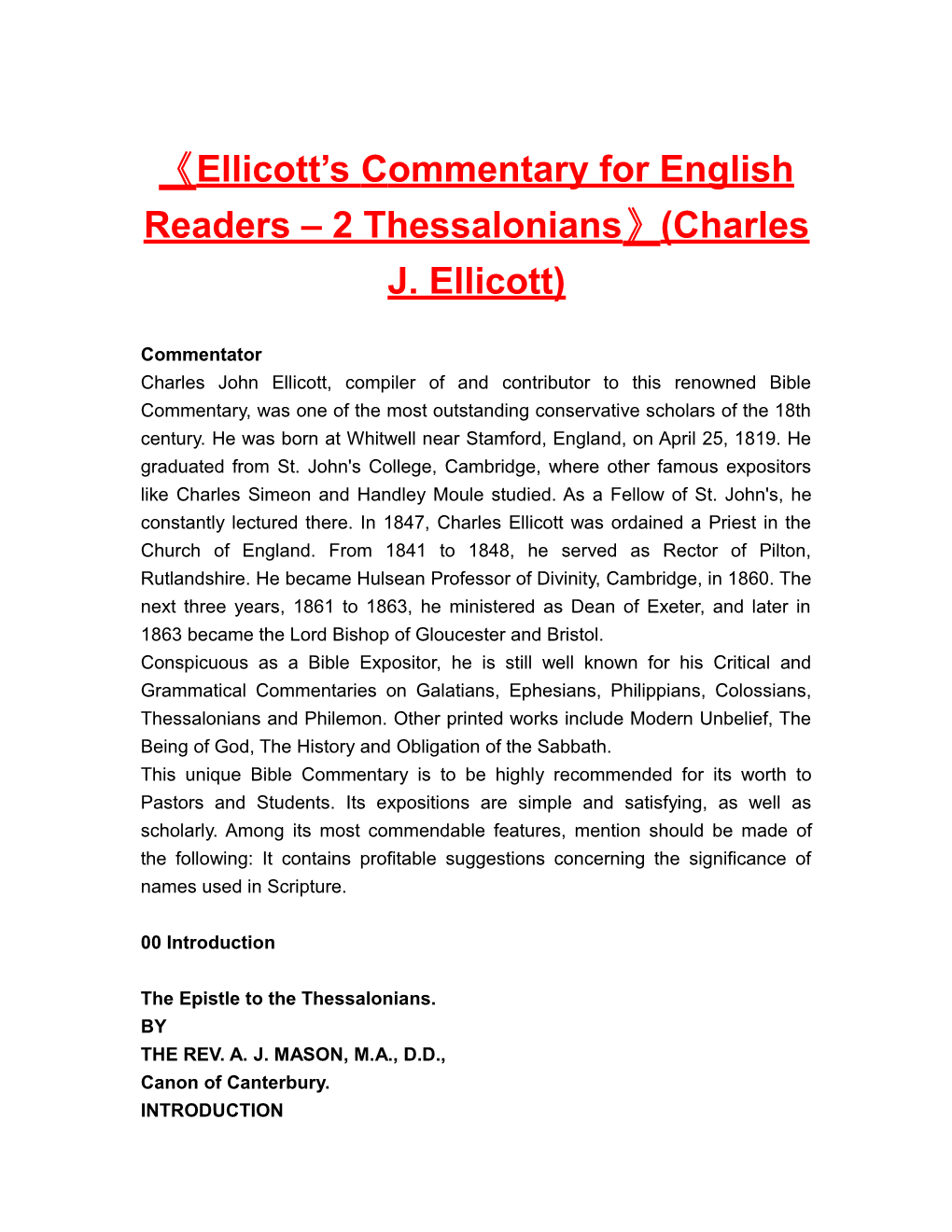 Ellicott S Commentary for English Readers 2 Thessalonians (Charles J. Ellicott)