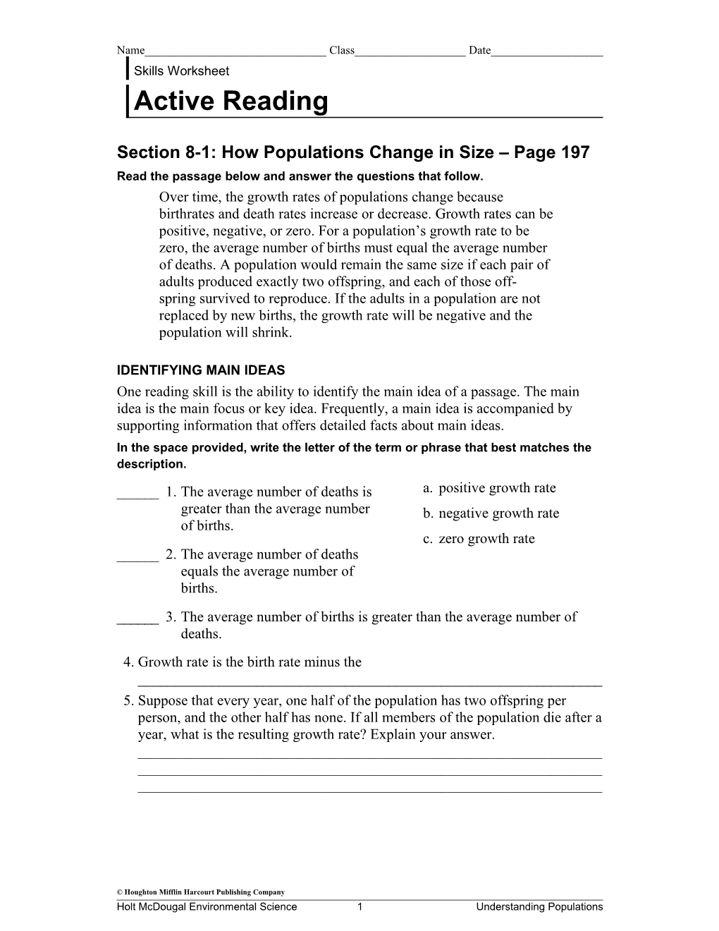 Section 8-1: How Populations Change in Size Page 197