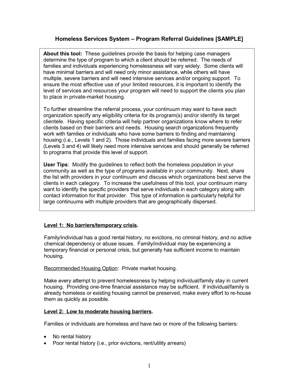 Assessing Housing Barrier Levels