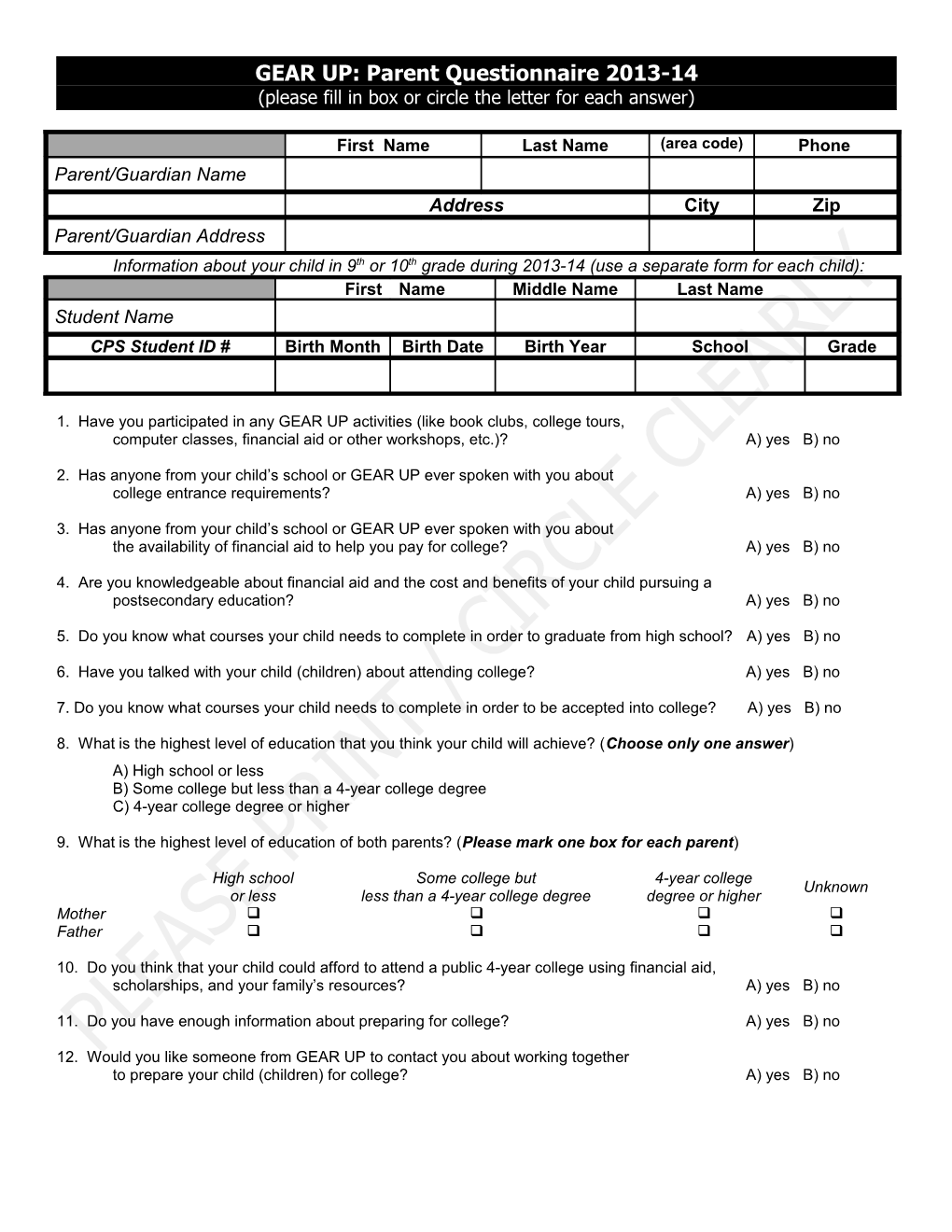 Please Fill in Box Or Circle the Letter for Each Answer