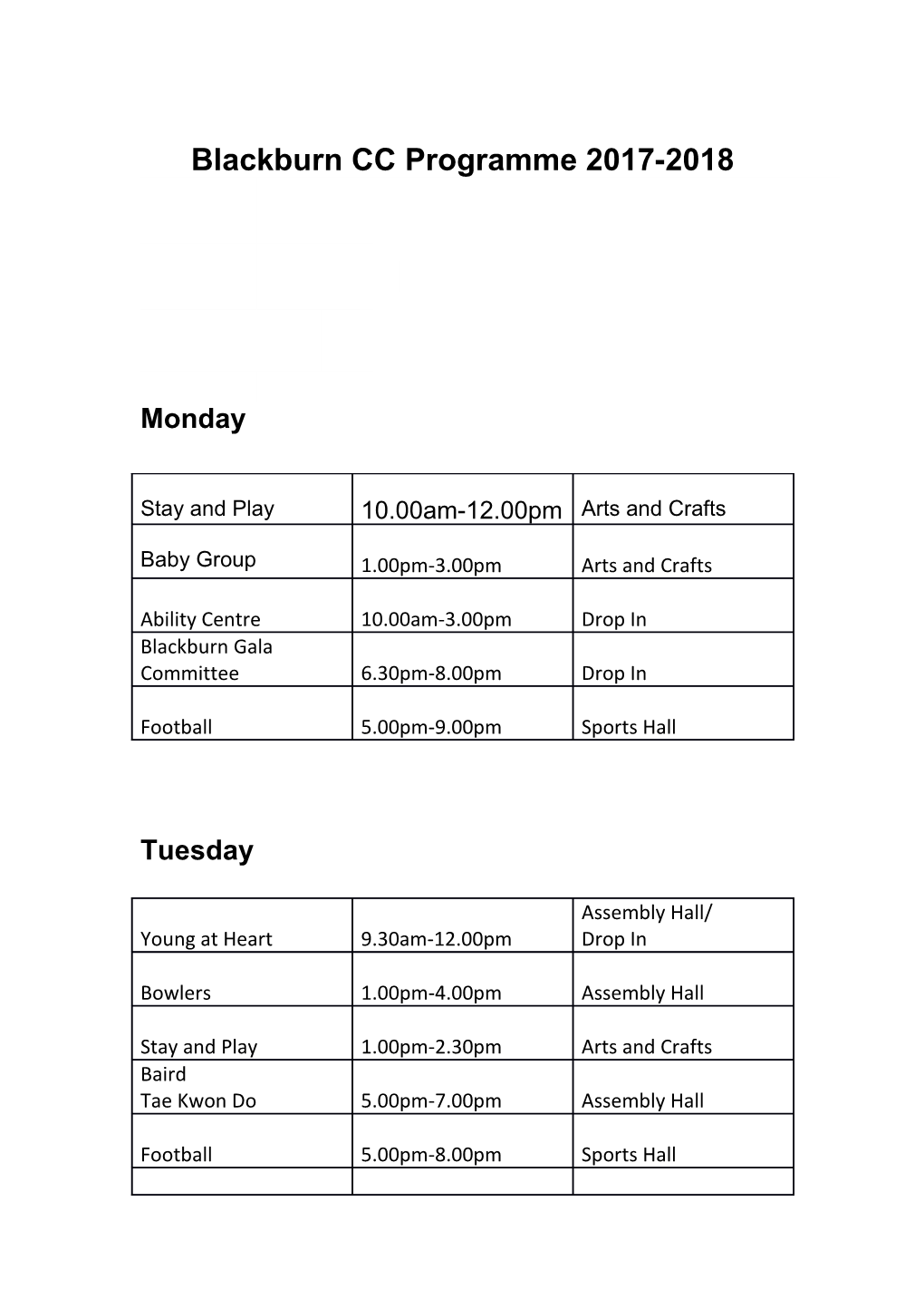 Blackburn CC Programme 2017-2018