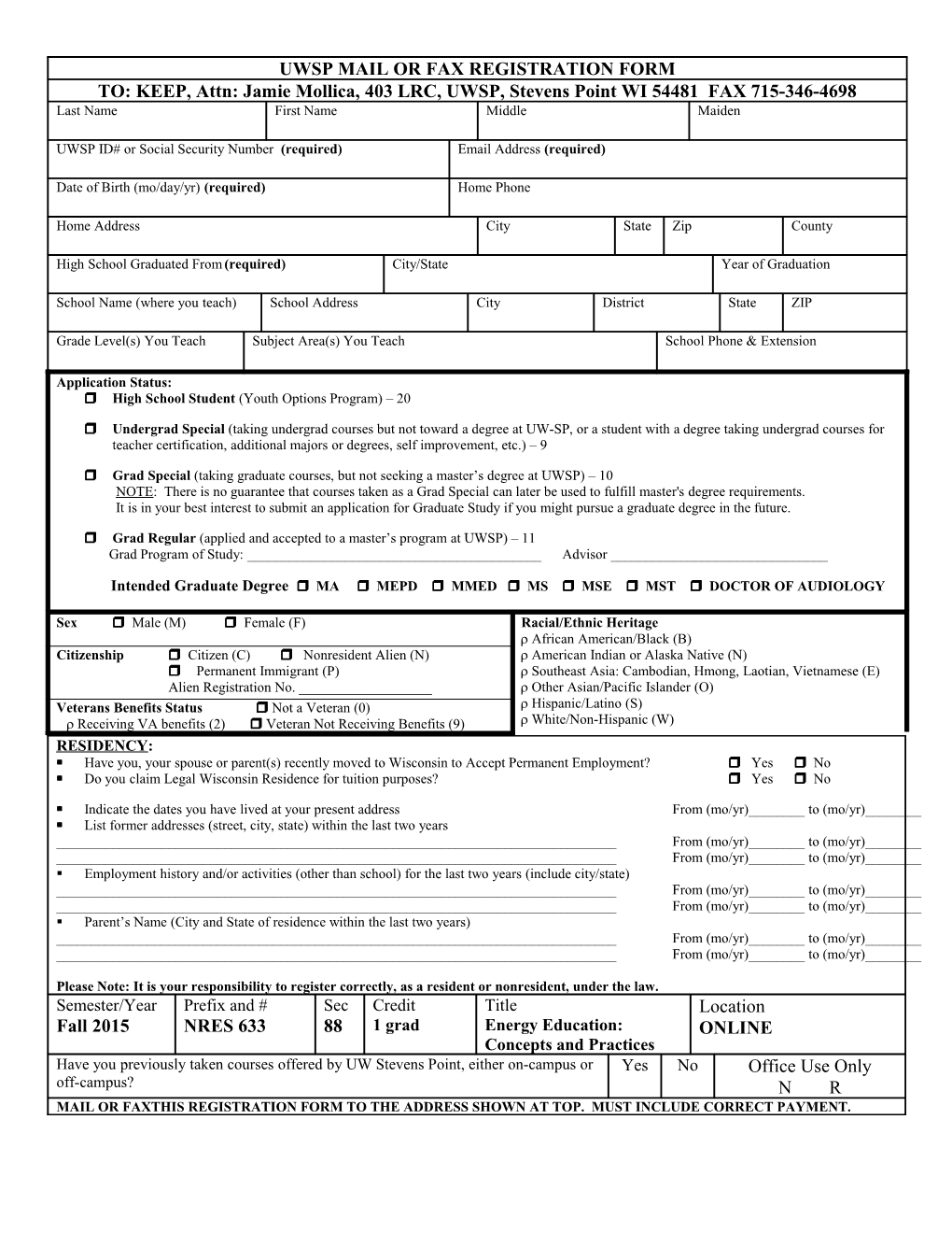 Uwsp Mail Registration Form