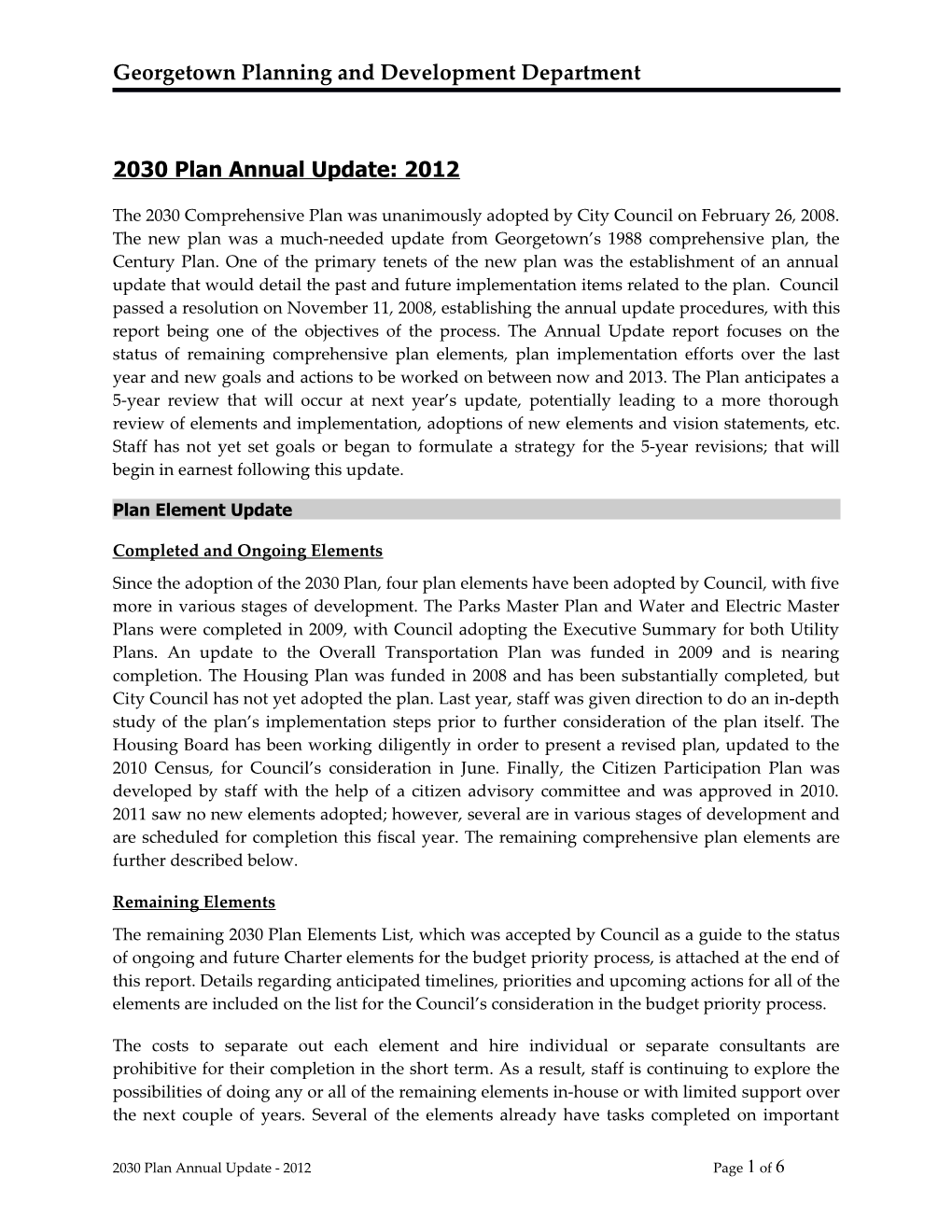 2030 Annual Update for 2009