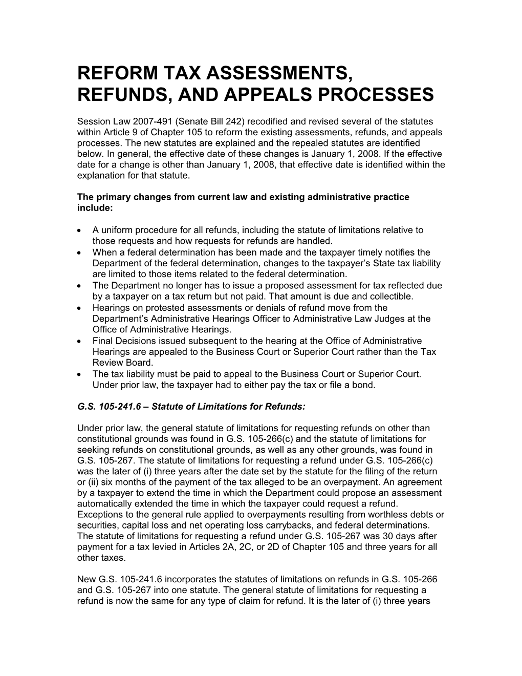 Reform Tax Assessments, Refunds, and Appeals Processes