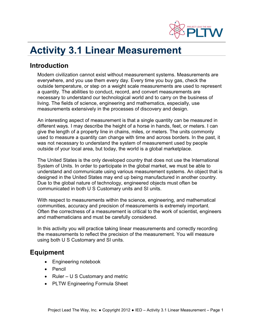 Activity 3.1 Linear Measurement