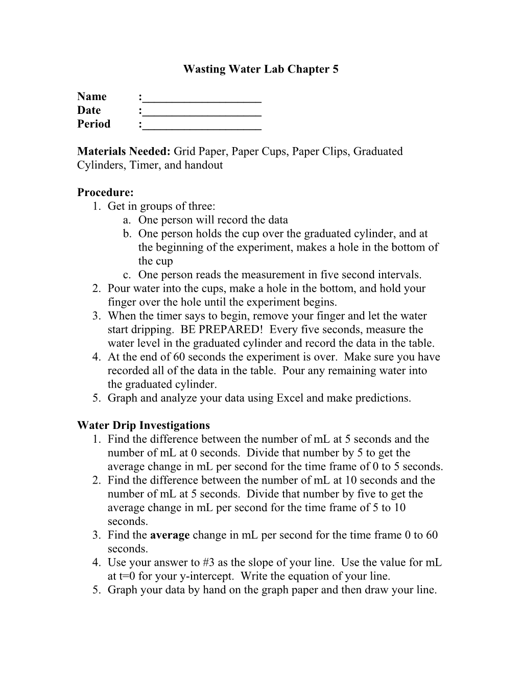 Wasting Water Lab Chapter 5