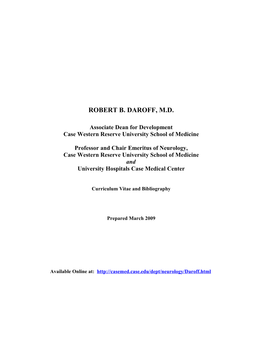 Curriculum Vitae of Robert B. Daroff, M.D s1