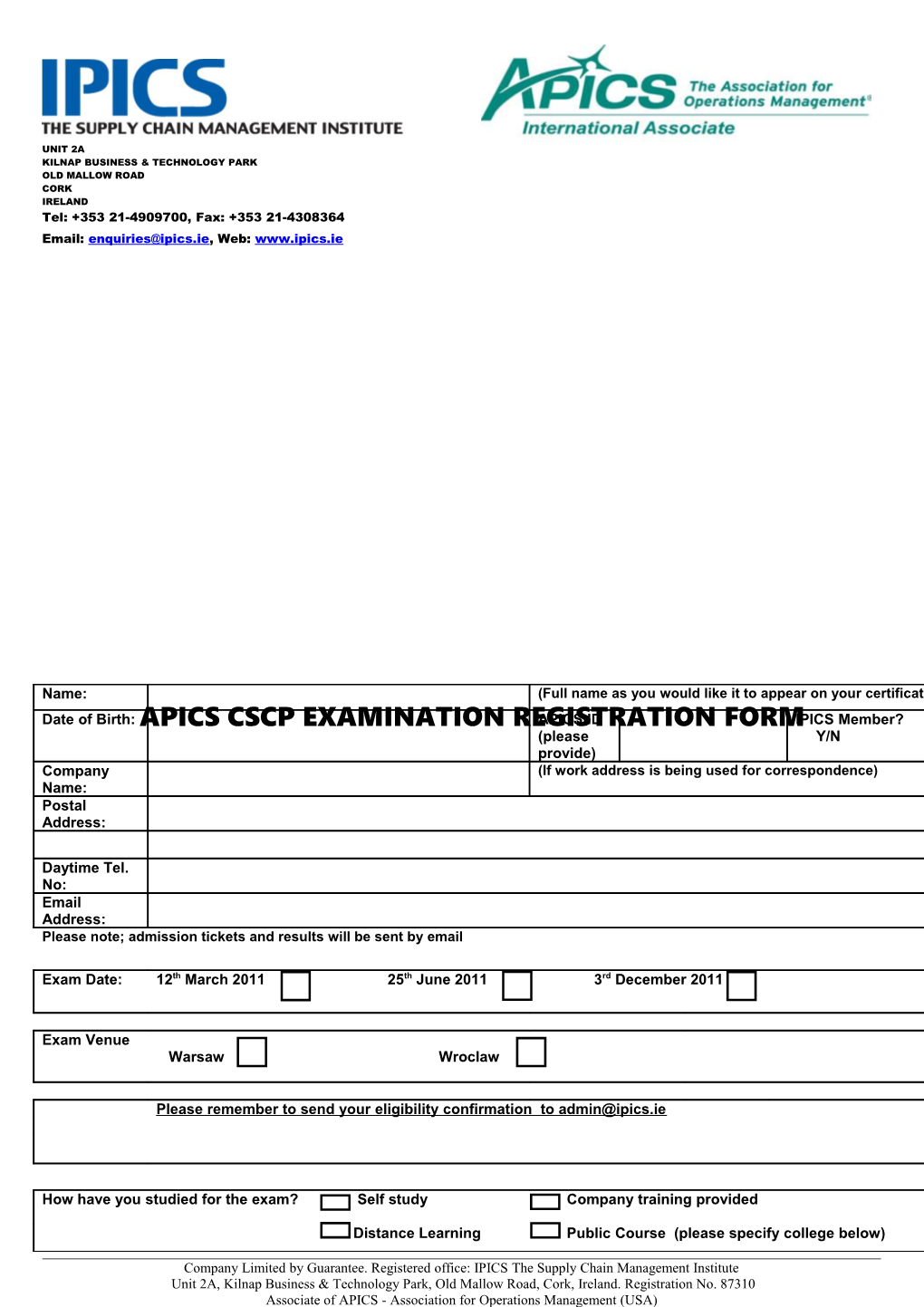 Apics Cpim Examination Registration Form