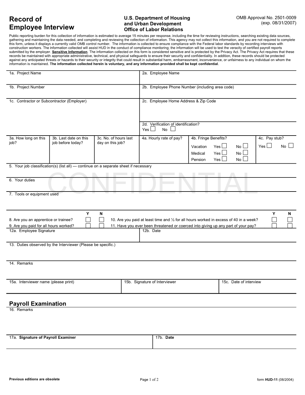 HUD-11 Employee Interview Form