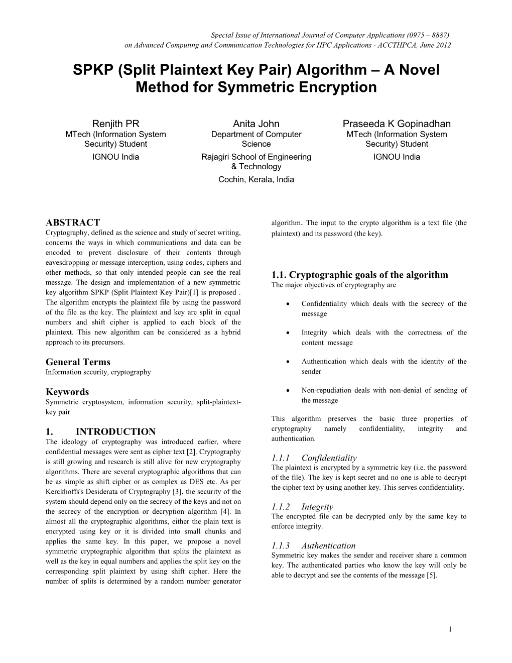 SPKP (Split Plaintext Key Pair) Algorithm a Novel Method for Symmetric Encryption