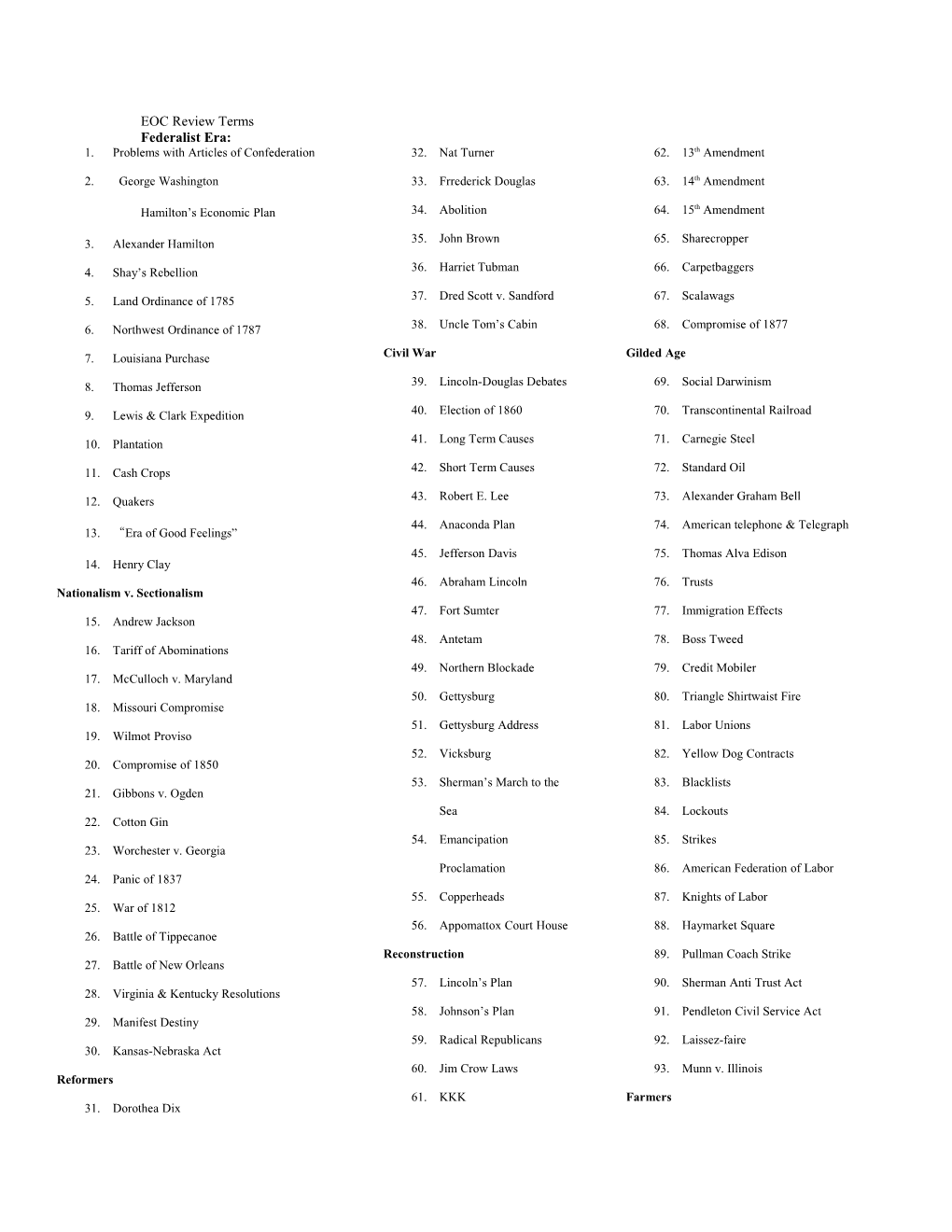 EOC Review Terms