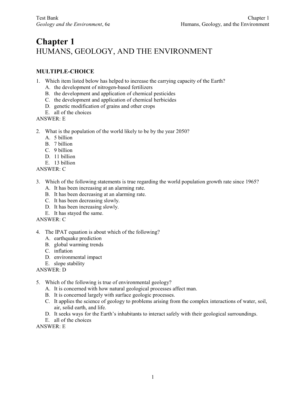 Geology and the Environment, 6E Humans, Geology, and the Environment