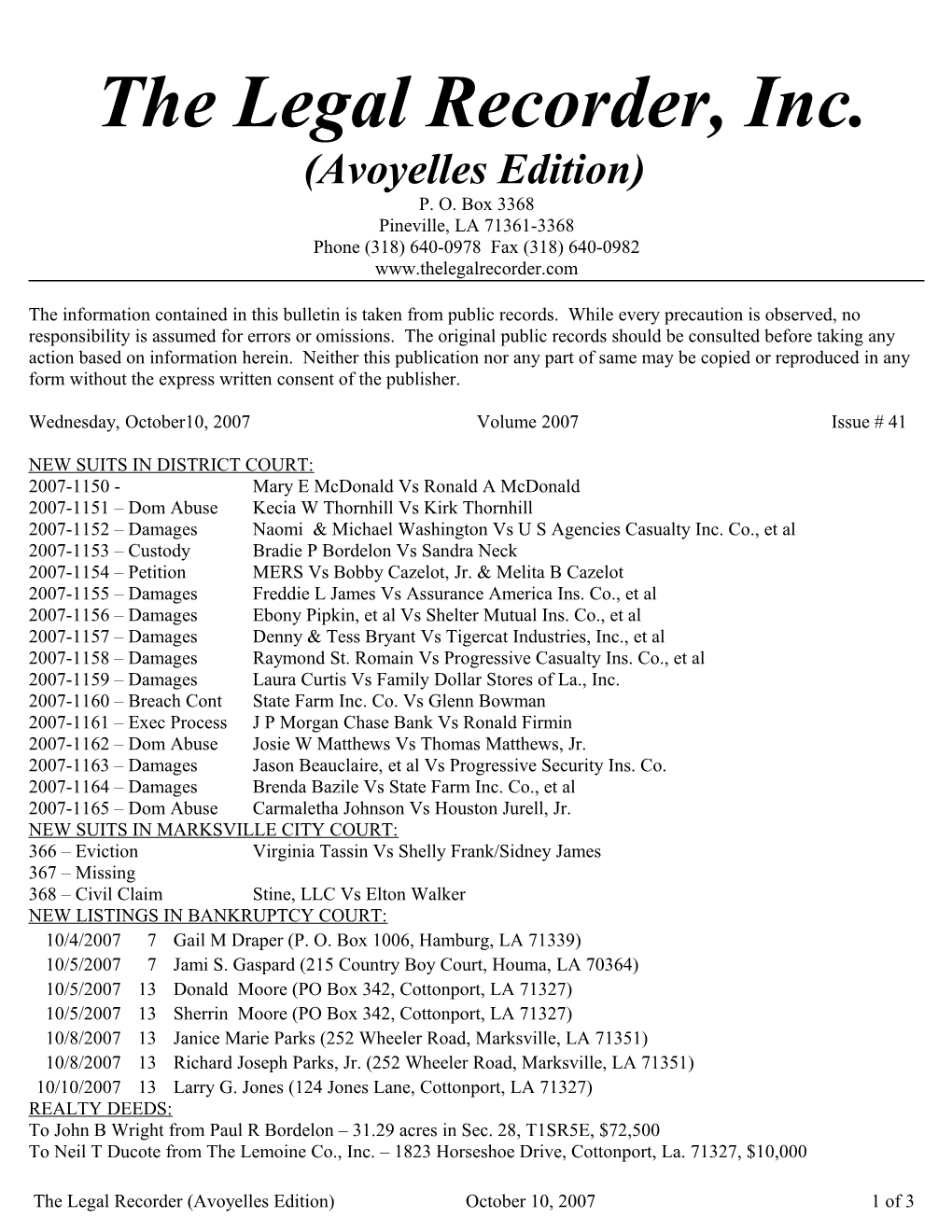 Avoyelles Legal Recorder